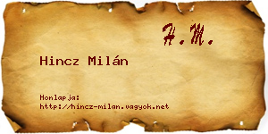 Hincz Milán névjegykártya